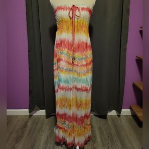 India Boutique Colorful Striped Strapless Maxi Dress - Size Medium
